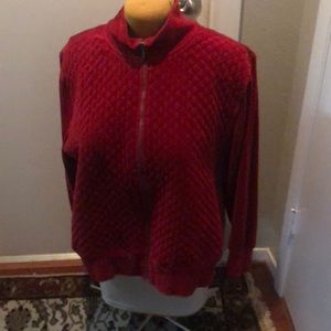 Coldwater Creek Front Zippered Front Quilted Velour Deep Red Sweater Jacket 3X
